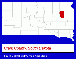 South Dakota map, showing the general location of Clark Junior-Senior High School