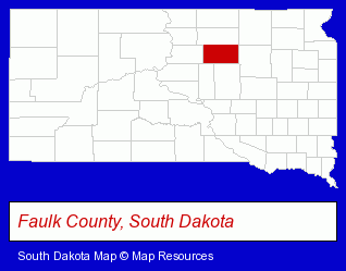 South Dakota map, showing the general location of Faulk County Memorial Hospital