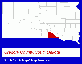 South Dakota map, showing the general location of Gregory High School