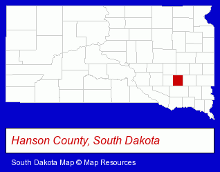 South Dakota map, showing the general location of Hanson Elementary School