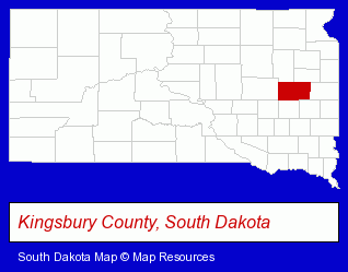 South Dakota map, showing the general location of Prairie House Bed & Breakfast
