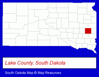 South Dakota map, showing the general location of Madison Community Hospital