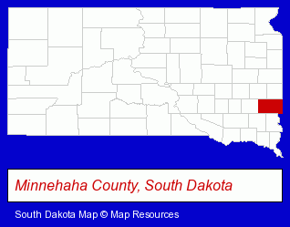 South Dakota map, showing the general location of Plains Commerce Bank