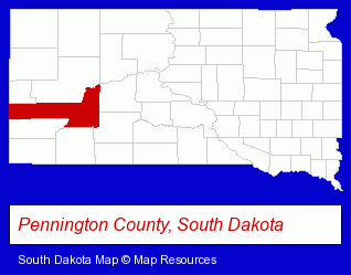 South Dakota map, showing the general location of Acme Bicycles