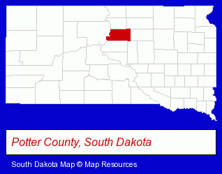 South Dakota map, showing the general location of Potter County Implement