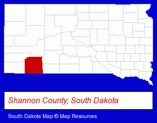 South Dakota map, showing the general location of Pahin Sinte College Center