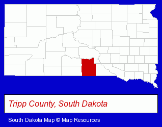 South Dakota map, showing the general location of Grossenburg Implement Inc