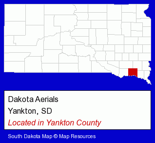South Dakota counties map, showing the general location of Dakota Aerials