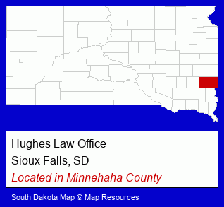 South Dakota counties map, showing the general location of Hughes Law Office