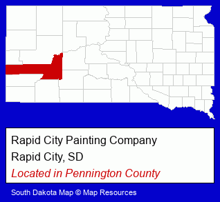 South Dakota counties map, showing the general location of Rapid City Painting Company