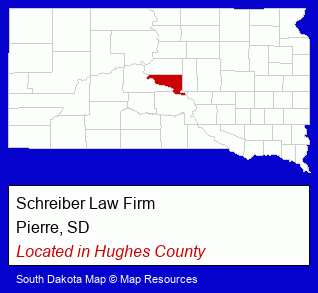 South Dakota counties map, showing the general location of Schreiber Law Firm