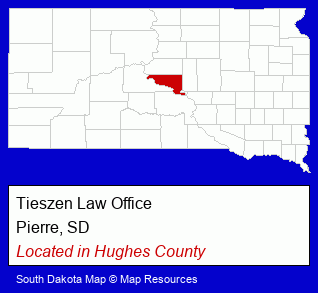 South Dakota counties map, showing the general location of Tieszen Law Office