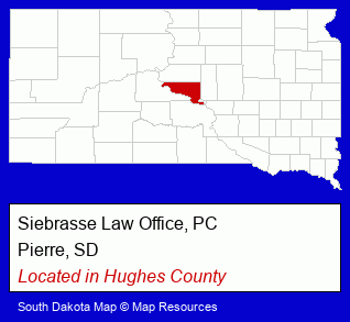 South Dakota counties map, showing the general location of Siebrasse Law Office, PC