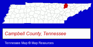 Tennessee map, showing the general location of Rickard Ridge BBQ