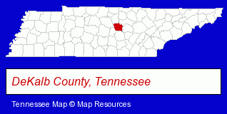 Tennessee map, showing the general location of De Kalb County Florist