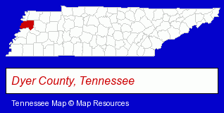 Tennessee map, showing the general location of Cancer Care Center-Dyersburg