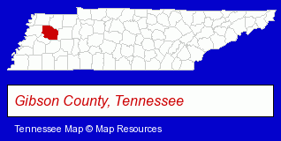 Tennessee map, showing the general location of Gibson County Utility District