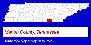 Tennessee map, showing the general location of Hales Bar Marina