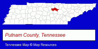 Tennessee map, showing the general location of Community Bank of Cookeville