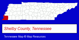 Tennessee map, showing the general location of Starbucks