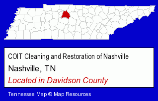 Tennessee counties map, showing the general location of COIT Cleaning and Restoration of Nashville
