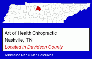Tennessee counties map, showing the general location of Art of Health Chiropractic