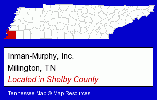 Tennessee counties map, showing the general location of Inman-Murphy, Inc.