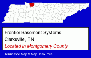 Tennessee counties map, showing the general location of Frontier Basement Systems