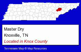 Tennessee counties map, showing the general location of Master Dry
