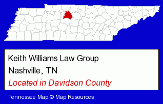 Tennessee counties map, showing the general location of Keith Williams Law Group