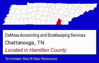 Tennessee counties map, showing the general location of DeMoss Accounting and Bookkeeping Services