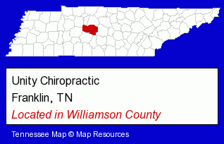 Tennessee counties map, showing the general location of Unity Chiropractic