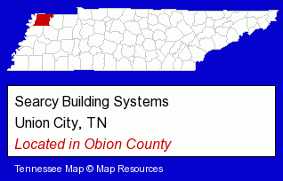 Tennessee counties map, showing the general location of Searcy Building Systems