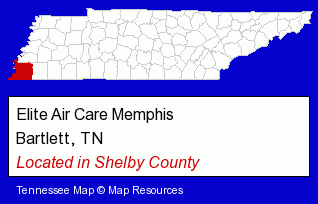 Tennessee counties map, showing the general location of Elite Air Care Memphis