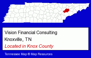 Tennessee counties map, showing the general location of Vision Financial Consulting