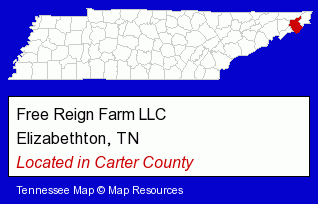 Tennessee counties map, showing the general location of Free Reign Farm LLC