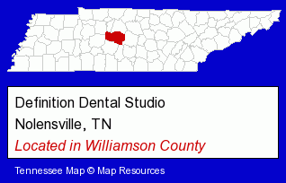 Tennessee counties map, showing the general location of Definition Dental Studio