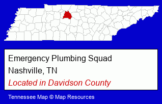 Tennessee counties map, showing the general location of Emergency Plumbing Squad