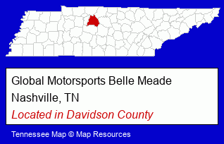 Tennessee counties map, showing the general location of Global Motorsports Belle Meade
