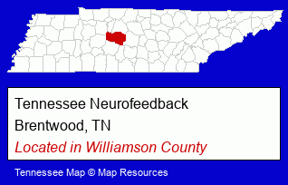 Tennessee counties map, showing the general location of Tennessee Neurofeedback