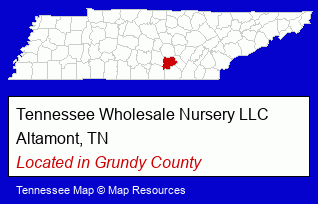Tennessee counties map, showing the general location of Tennessee Wholesale Nursery LLC