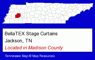 Tennessee counties map, showing the general location of BellaTEX Stage Curtains