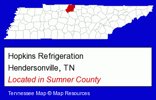 Tennessee counties map, showing the general location of Hopkins Refrigeration