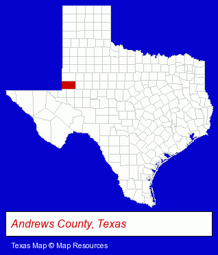 Texas map, showing the general location of Andrews County Library