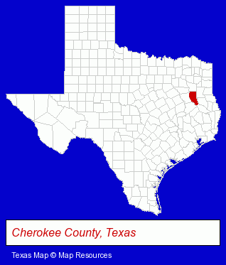 Texas map, showing the general location of Jacksonville Public Library