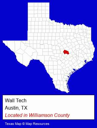 Texas counties map, showing the general location of Wall Tech