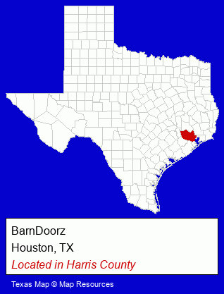 Texas counties map, showing the general location of BarnDoorz