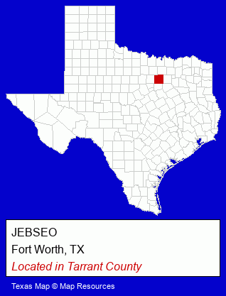 Texas counties map, showing the general location of JEBSEO