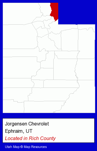 Utah counties map, showing the general location of Jorgensen Chevrolet