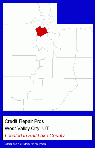 Utah counties map, showing the general location of Credit Repair Pros